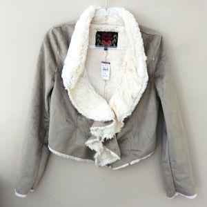 Body Central Faux Suede Camel Jacket Sz L